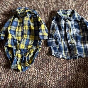 Carter's Blue and Yellow Plaid Baby Shirt Set